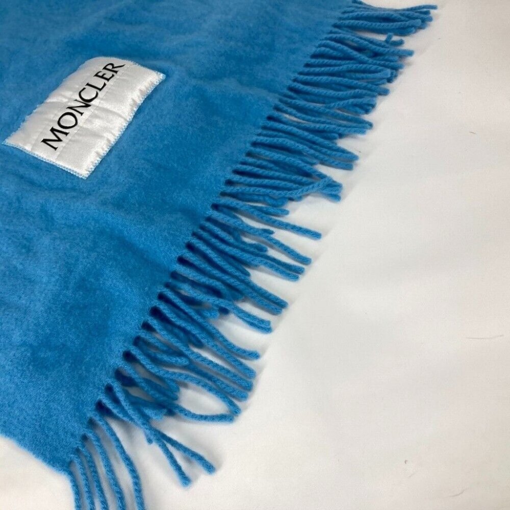 MONCLER down logo fringe Scarf wool blue - Picture 9 of 9